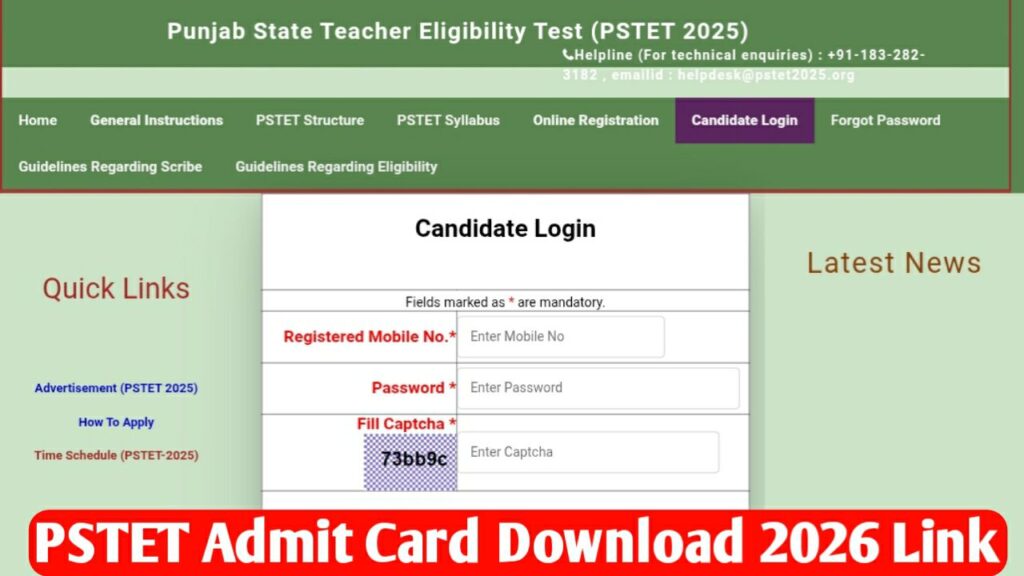 PSTET Admit Card Download 2026 Links